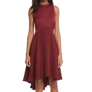 NEW Ted Baker Kandal High Neck Dress With Full Skirt Maroon Size 0